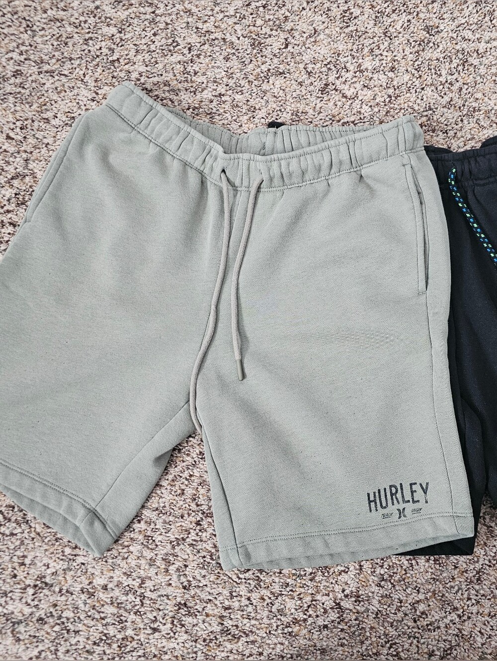 Pair of Boys Hurley Sage Green and Black Drawstring Athletic Shorts
